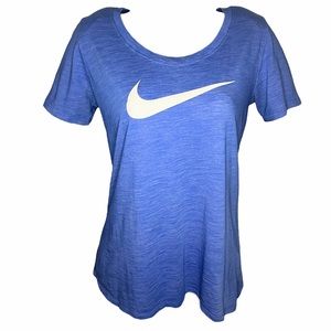 Nike Dri-Fit Athletic Cut Blue T-Shirt with White Swoosh Size M